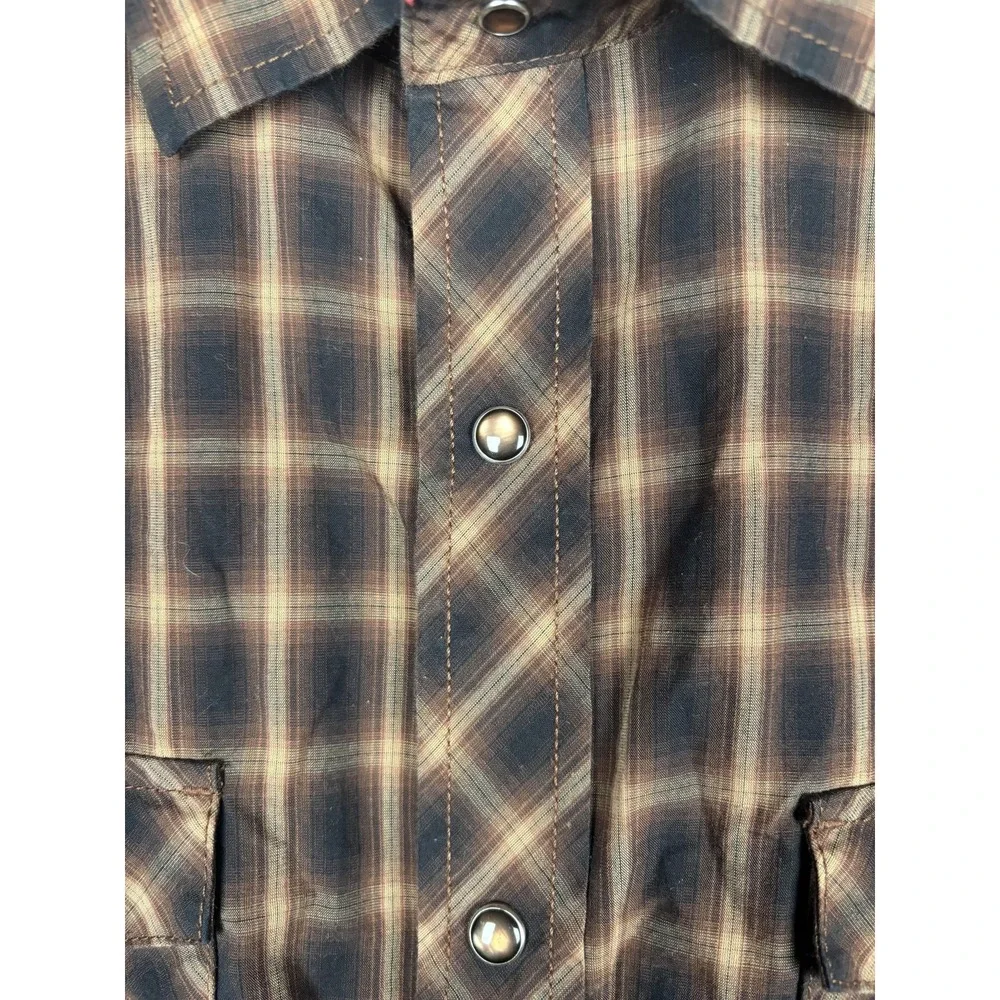 Banana Republic Shirt Mens XL Brown Plaid Western Pearl Snap Casual Long Sleeve